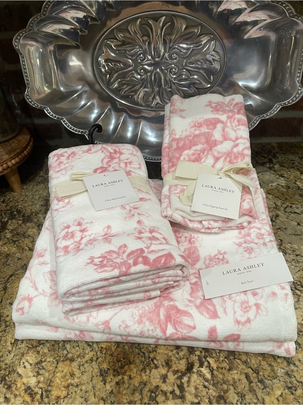 Laura Ashley Toile Delight Pink Towels Bundle - bath, hand & finger towels -NEW!
